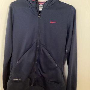 Nike Therma-Fit Girls XL Hooded Track Jacket Fleece Lined Blue & Pink Lined New